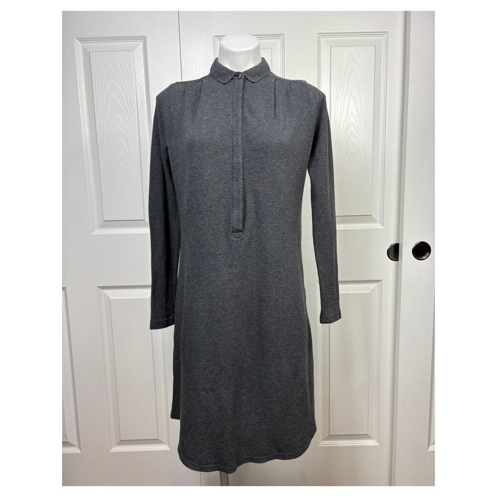 Lacoste Women's Long Sleeve Polo Dress Gray Size 8 Hidden Front Buttons